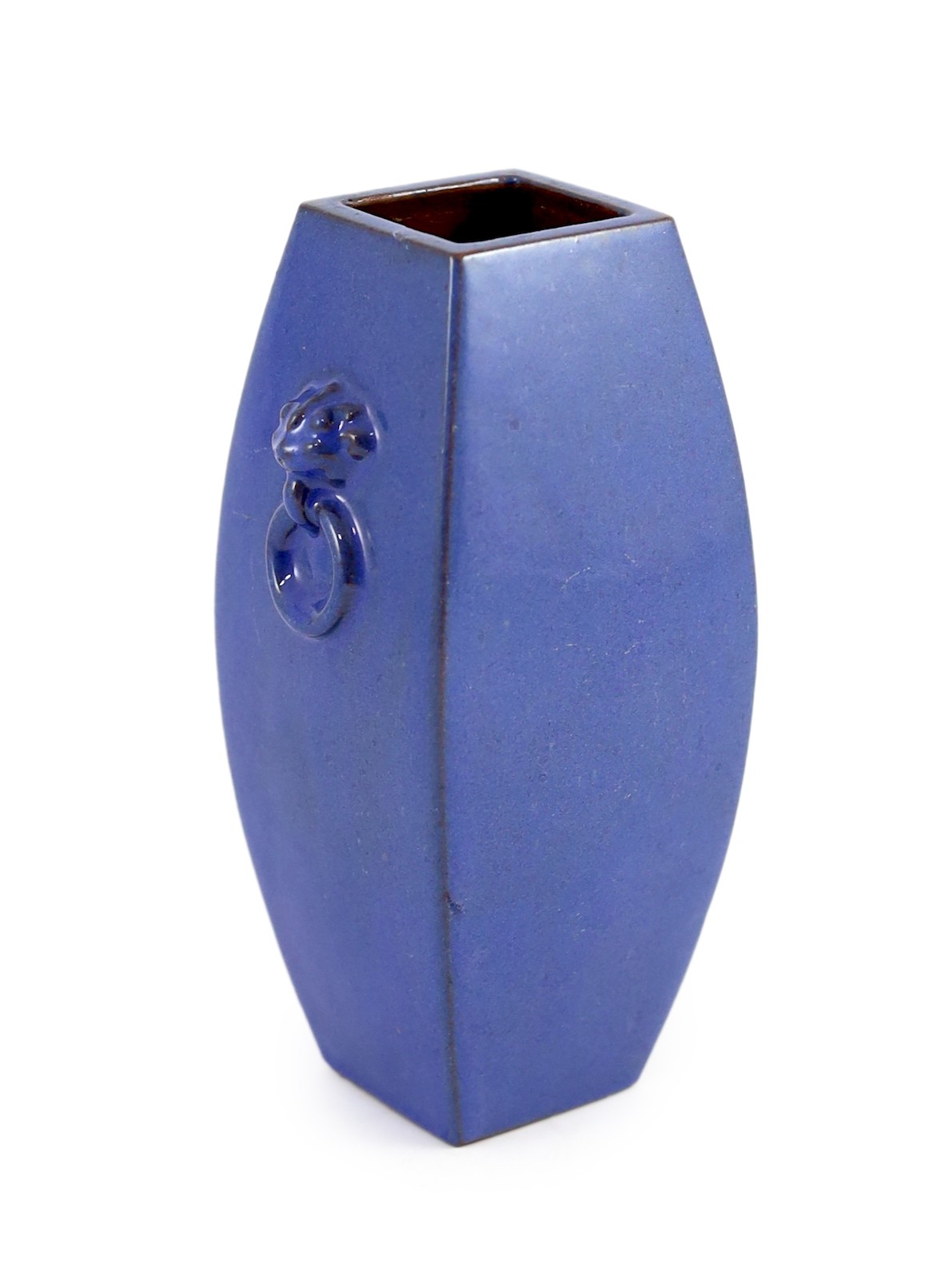 A Chinese Yixing blue glazed square vase, 19th/20th century, 16.2cm high